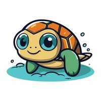 Cute little turtle swimming in the water. Vector illustration in cartoon style.