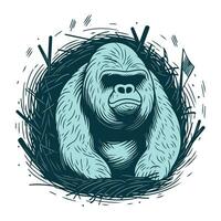 Gorilla in a nest. Hand drawn vector illustration in sketch style.