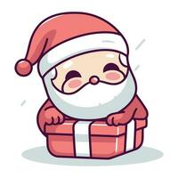 Santa Claus holding a gift box. Cute cartoon character. Vector illustration.