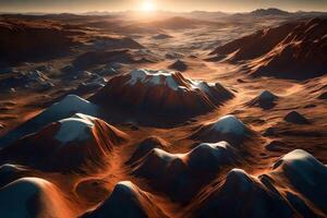 A desert landscape with mountains and snow photo