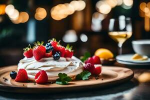 This text talks about a yummy dessert called Pavlova and why it is really tasty and important There is a good restaurant located behind this area AI Generated photo