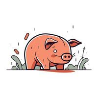 Cute pig standing in the grass. Vector illustration in cartoon style.