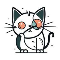 Cute cartoon cat with glasses. Vector illustration in doodle style.