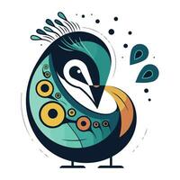 Funny peacock with big eyes. Vector illustration isolated on white background.