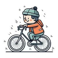 Cute boy riding a bike. Vector illustration in cartoon style.