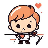 Cute boy with bow and arrow. Vector illustration in cartoon style.