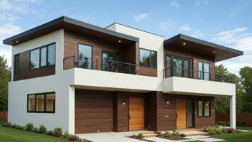 Modern modular private townhouses. Residential architecture exterior. AI Generated photo