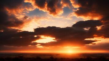 cielo puesta de sol terminado el nubes ai generado foto