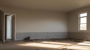 installing drywall Interior shot of a residential construction site. photo