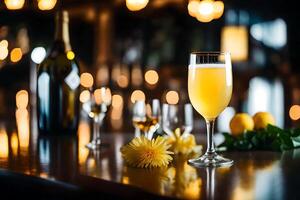 The camera gets closer to show a drink called a French 75, while there is a nice restaurant in the background photo
