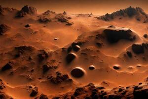 You can see far away from a planet called Mars a view of land that is bumpy and valleys that are very deep This can be seen in a place on Mars called the Tharsis region AI Generated photo