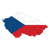 Map of Czech Republic with Czechia national flag in administrative regions png