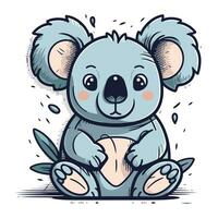 Cute cartoon koala sitting on the floor. Vector illustration.