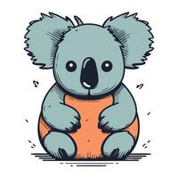 Cute cartoon koala sitting on a ball. Vector illustration.