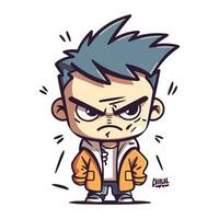 Angry cartoon man with angry expression. Vector clip art illustration.