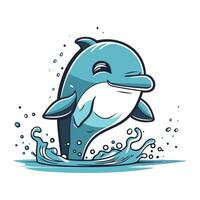 Dolphin jumping out of the water. Vector illustration in cartoon style.