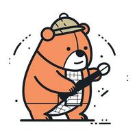 Cute bear in a cap and with a baseball bat. Vector illustration.