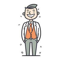 Vector illustration of a smiling businessman standing with hands in his pockets.