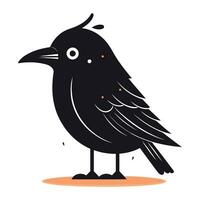 Crow. Black bird on a white background. Vector illustration.