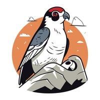 Crested cardinal sitting on a rock. Vector illustration in cartoon style.