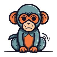 Cute monkey isolated on white background. Vector illustration in cartoon style.