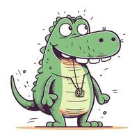 Cute cartoon crocodile with necklace. Vector illustration for your design