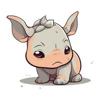 Cute little rhinoceros cartoon character. Vector illustration.