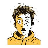 Surprised man in a yellow hoodie. Vector illustration.