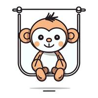 Cute monkey cartoon character in frame. Flat design vector illustration.