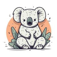 Cute koala sitting on the grass. Hand drawn vector illustration.
