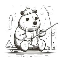 Polar bear in a cap and scarf playing the flute. Vector illustration.