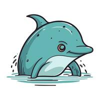 Cute cartoon dolphin. Vector illustration isolated on white background. Hand drawn dolphin.