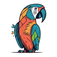 Parrot isolated on white background. Colorful vector illustration in cartoon style.