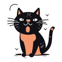 linda negro gato. vector ilustración en garabatear estilo.