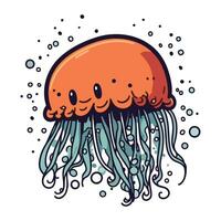 Jellyfish. Hand drawn vector illustration in doodle style.