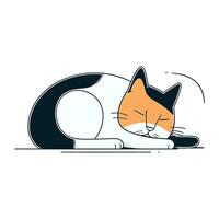 Cute cat sleeping on the floor. Vector illustration in flat style.