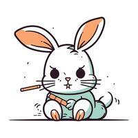 Easter bunny with a pipe. Vector illustration in cartoon style.