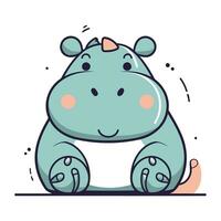 linda dibujos animados hipopótamo. vector ilustración en plano estilo.