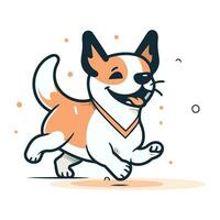 Cute cartoon dog running. Vector illustration in line art style.