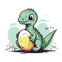 Cute dinosaur with egg. Vector illustration isolated on white background.