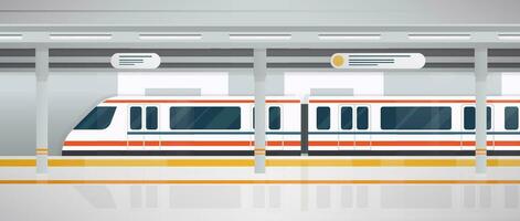 Subway, underground platform with modern train. Horizontal colorful vector illustration in flat style.