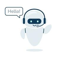 Digital chat bot, robot assistant for customer support. Hello. Concept of virtual conversation assistant for getting help. Vector illustration isolated on white background.