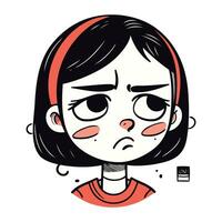 Illustration of a girl with a sad expression on her face. vector