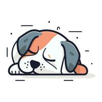 Cute cartoon dog sleeping. Vector illustration in flat line style.