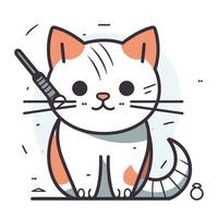 linda gato con jeringuilla. vector ilustración en plano estilo.