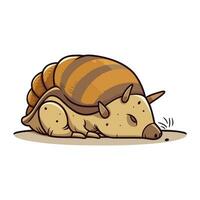 Cartoon snail sleeping on the ground. Vector illustration on white background.