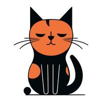Cute black cat sitting on a white background. Vector illustration.