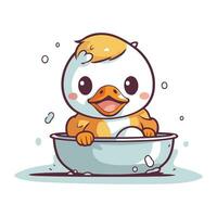 Cute duck in bathtub. Vector illustration on white background.