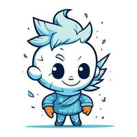 Cute little boy in blue costume. Cartoon character. Vector illustration.