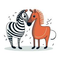 Zebra and horse. Vector illustration of a cartoon animal on a white background.